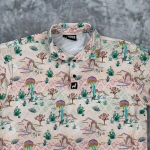 Lofty Llama Mens Large Desert UFO Cactus Print Performance Golf Polo Shirt